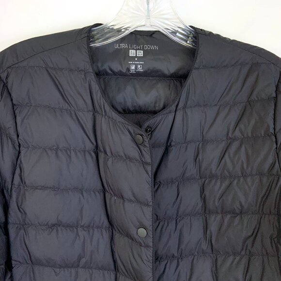 Uniqlo Black Quilted Down Puffer Snap Front Sz M - Picture 12 of 16